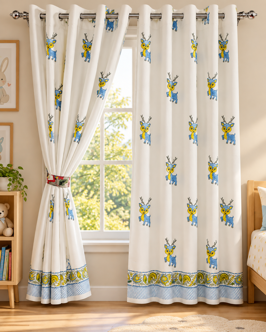 Handblock Printed Cotton Window Curtain - Neel Hiran