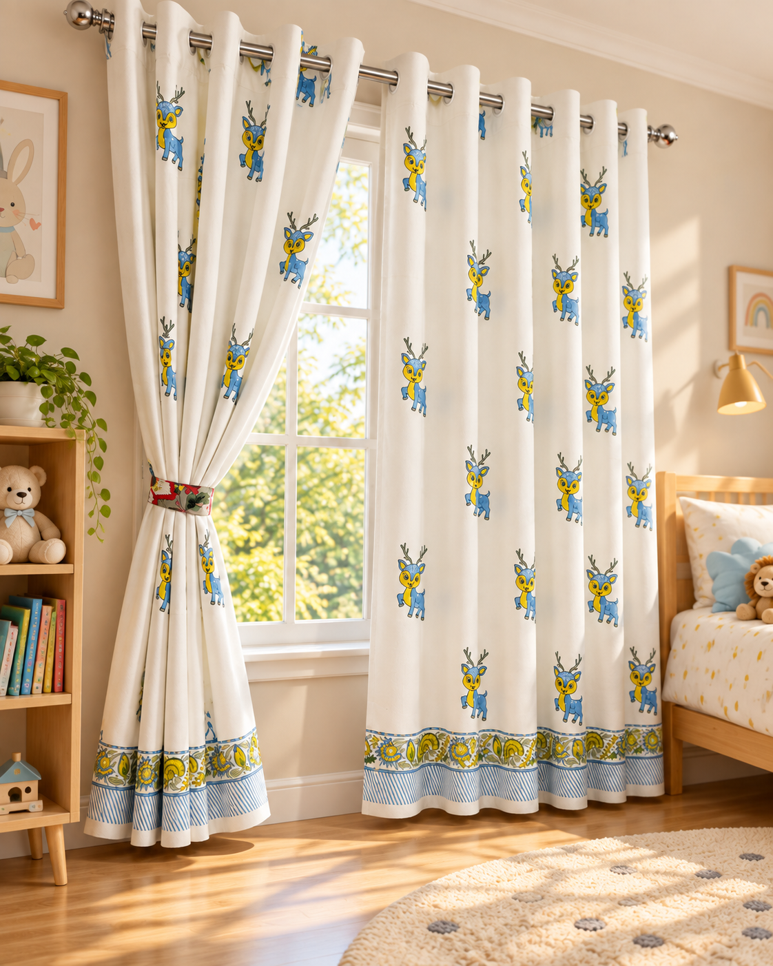 Handblock Printed Cotton Window Curtain - Neel Hiran