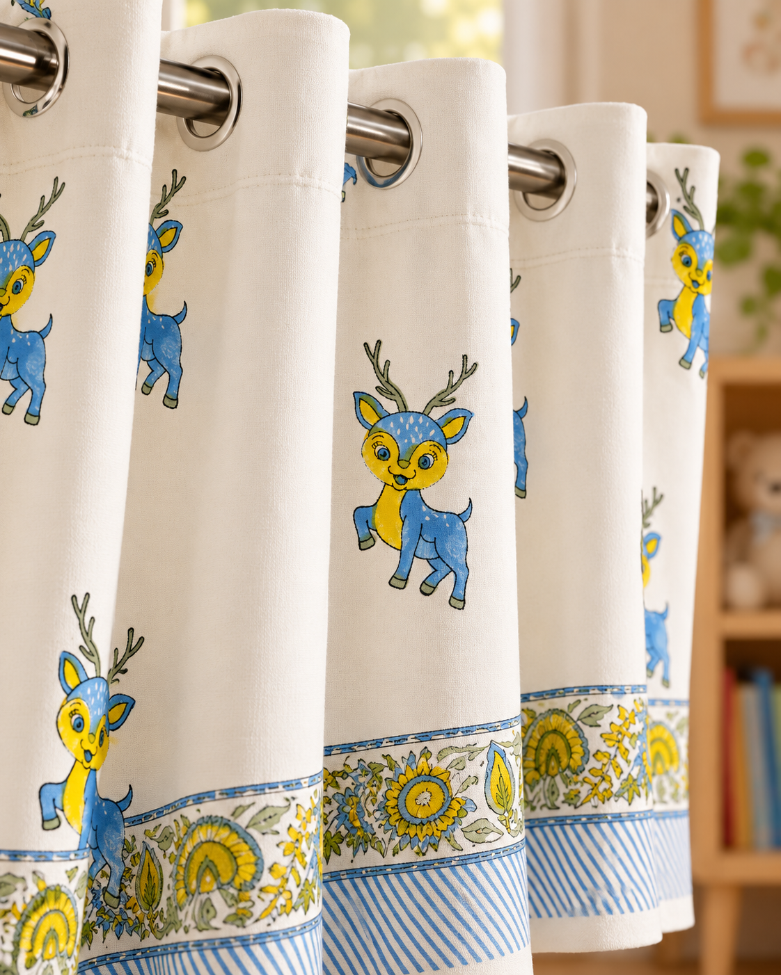 Handblock Printed Cotton Window Curtain - Neel Hiran