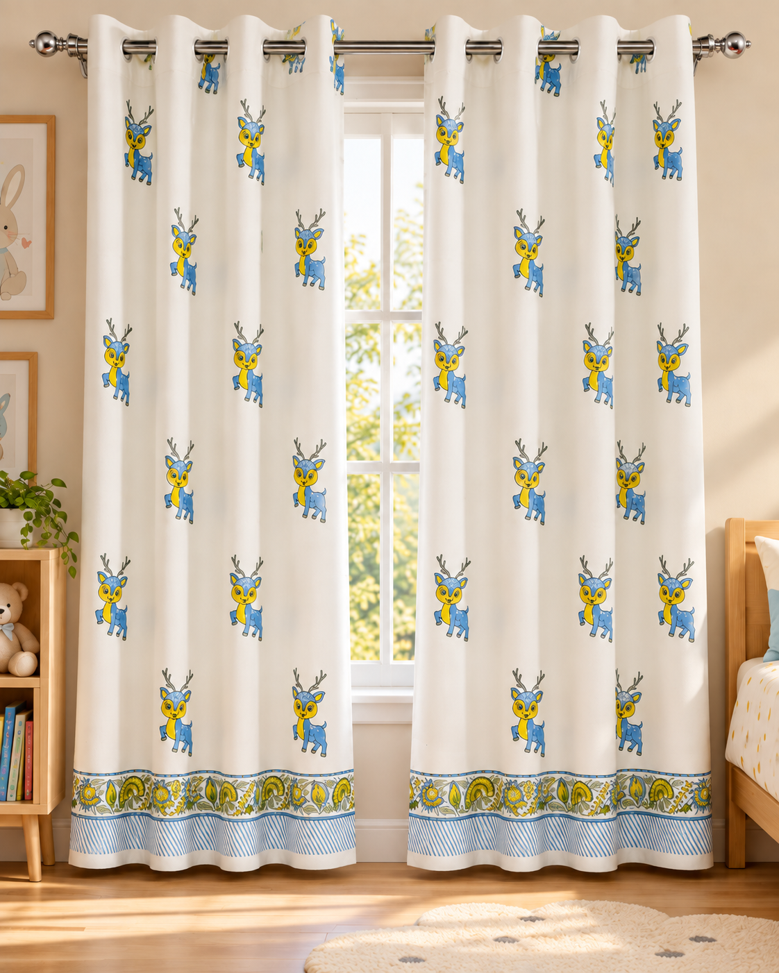 Handblock Printed Cotton Window Curtain - Neel Hiran
