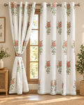 Handblock Printed Cotton Window Curtain - Phoolwari Mist